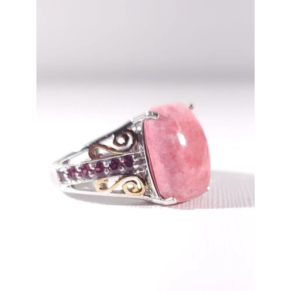 Thulite and Garnet 14k YG Accents Platinum over Sterling Silver